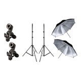 Kit Duplo Estúdio Sombrinha Refletora + E27 + Tripé 2 Metros