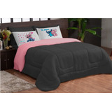 Kit Edredom Casal Queen Te Amo 5 Peças Stich Preto Rose