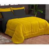 Kit Edredom Roupa De Cama + Jg Lençol Casal Queen Ama/preto
