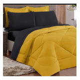 Kit Edredom Roupa De Cama + Jg Lençol Casal Queen Ama/preto