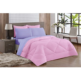 Kit Edredom Ternura Casal Queen Dupla Face 6 Pçs Rosa - Lila