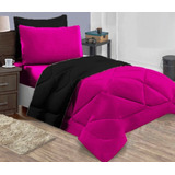 Kit Edredom Ternura Solteiro 04 Peças Dupla Face Pink Preto