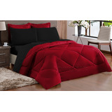 Kit Edredom+lençol King Ternura Preto Vermelho C/ 6pçs