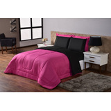 Kit Edredon Ternura Casal Queen 6 Peça Pink Preto Dupla Face