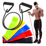 Kit Elástico Exercício Extensor + 5 Mini Band Faixa Elástica