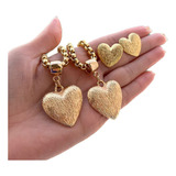 Kit Elo Veneziano Pulseira E Colar Choker Coração + Brinco 