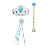 Kit Elsa Frozen Trança Tiara Varinha Infantil