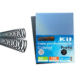 Kit Encadernação 200 Capas A4 + 200 Espirais Pretos 12, 14mm