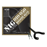 Kit Encordoamento Violão Aço Nig 0.10+ Suporte Parede Saty