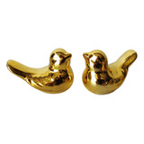 Kit Enfeites Passarinhos Cerâmica Decoração Dourado 2 Peças 