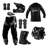 Kit Equipamento Roupa Piloto Motocross Trilha Insane Black
