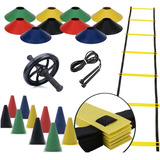 Kit Escada Agilidade 10 Pratos 10 Cones Corda Crossfit Roda