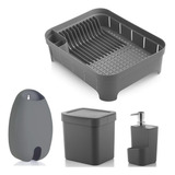 Kit Escorredor Lixeira Dispenser Puxa Saco Ou - Chumbo
