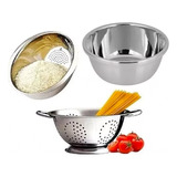 Kit Escorredor Massas Arroz Legumes + Tigela Bowl Aço Inox