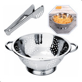 Kit Escorredor Pegador Macarrão Massa Inox Utensílio Cozinha