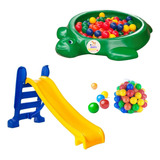 Kit Escorregador Infantil+ Tanque De Areia Jabuti+50bolinhas