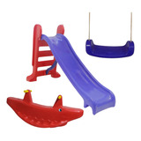 Kit Escorregador Medio + Gangorra Jacaré + Balanço Prancha