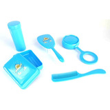 Kit Escova Pente Saboneteira Chocalho Inf. Porta Cotonetes.