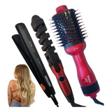 Kit Escova Secadora Alisadora E Chapinha Bivolt E Babyliss