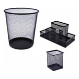 Kit Escritório Lixeira 12litros + Porta Treco + Porta Caneta