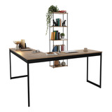 Kit Escrivaninha Mesa Em L + Estante Para Livros Vintage