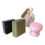 Kit Esfoliante Facial Sabonete Carvao E Argila Verde Esponja