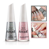 Kit Esmalte Risque Glitter Mil Purpurinas + Granulado Rose