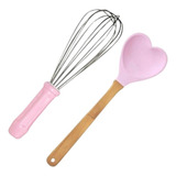 Kit Espatula De Silicone + Fue Fouet Profissional 30 Cm Rosa