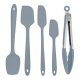 Kit Espátulas De Silicone Profissional Pegador Inox Cinza