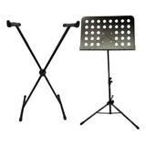 Kit Estante De Partitura+ Pedestal Para Teclado Suporte X Re