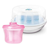 Kit Esterilizador Mamadeira E Dosador Rosa Philips Avent