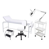 Kit Estética - Maca Fixa Mocho Carrinho Com Lupa E Escadinha