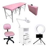 Kit Estética Maca Portátil Armário Lupa Led Mocho Brinde