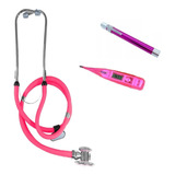 Kit Estetoscópio Rappaport + Termometro + Lanterna Pink