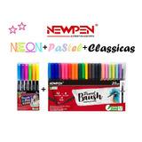 Kit Estojo 26 Caneta Pincel Brush 6 Neon + 20 Cores Newpen