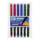 Kit Estojo 6 Canetas Pincel Lettering Brushpen Brush Pen Cis