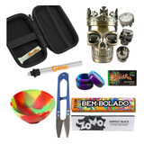 Kit Estojo Case Seda Vidro Dichavador Caveira Tesoura Slick