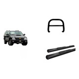 Kit Estribo Oval Oblongo Quebra Mato Barra Preto Para Blazer