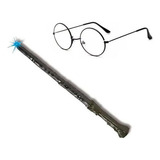 Kit Fantasia Bruxo Magico Cosplay - Varinha Som Luz + Óculos