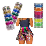 Kit Fantasia Carnaval Saia Fita Gliter Maquiagem Sombra