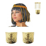 Kit Fantasia Cleópatra 1 Tiara +2 Bracelete Dourado Carnaval