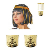 Kit Fantasia Cleópatra 1 Tiara +2 Bracelete Dourado Carnaval