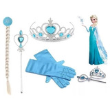 Kit Fantasia De Princesas Tiara Varinha Trança Festa Frozen