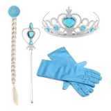 Kit Fantasia Frozen Elsa Coroa Trança Varinha Par De Luva