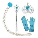 Kit Fantasia Frozen Elsa Tiara Coroa Varinha Luva Trança Azu