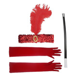 Kit Fantasia Melindrosa Tiara + Luva + Piteira Vermelho 3pçs