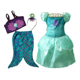 Kit Fantasia Sereia + Vestido Princesa Infantil Verde Água