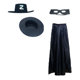 Kit Fantasia Zorro Chapéu + Máscara + Capa Adulto 