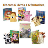 Kit Fantoches: Com 6 Livros Fábulas Divertidas + 6 Fantoches De Pano (vaquinha, Porquinho, Girafa, Elefante, Cachorro E Leão)