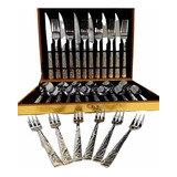 Kit Faqueiro Inox Com Detalhe Dourado +06 Garfos Sobremesa